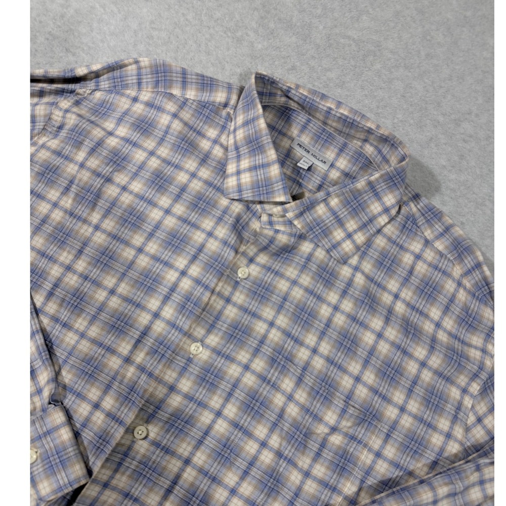 Peter Millar‎ Mens XXL Plaid Long Sleeve Button Down Shirt 100% Cotton Casual